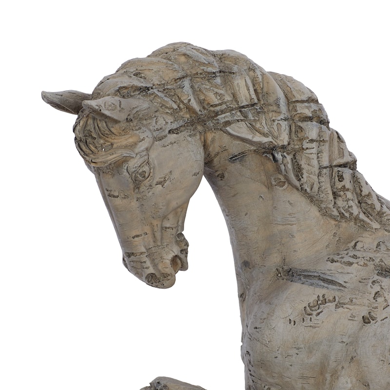 Beige Polystone Prancing Horse Decorative Sculpture
