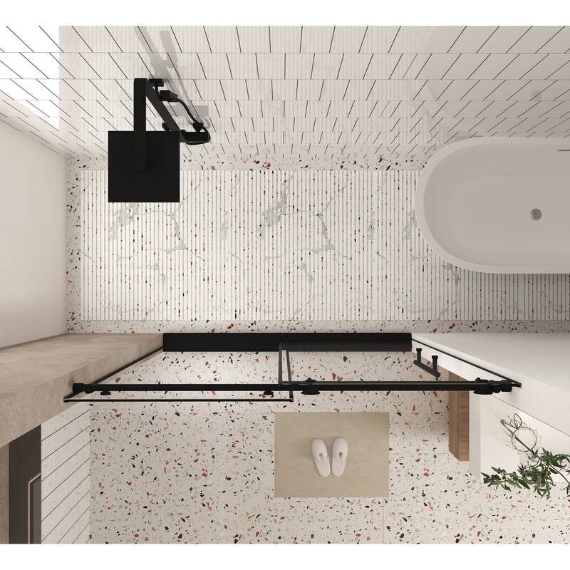 GDFStudio - Aldridge Frameless Sliding Bathroom Shower Door, Adjustable Width with Clear Tempered Safety Glass