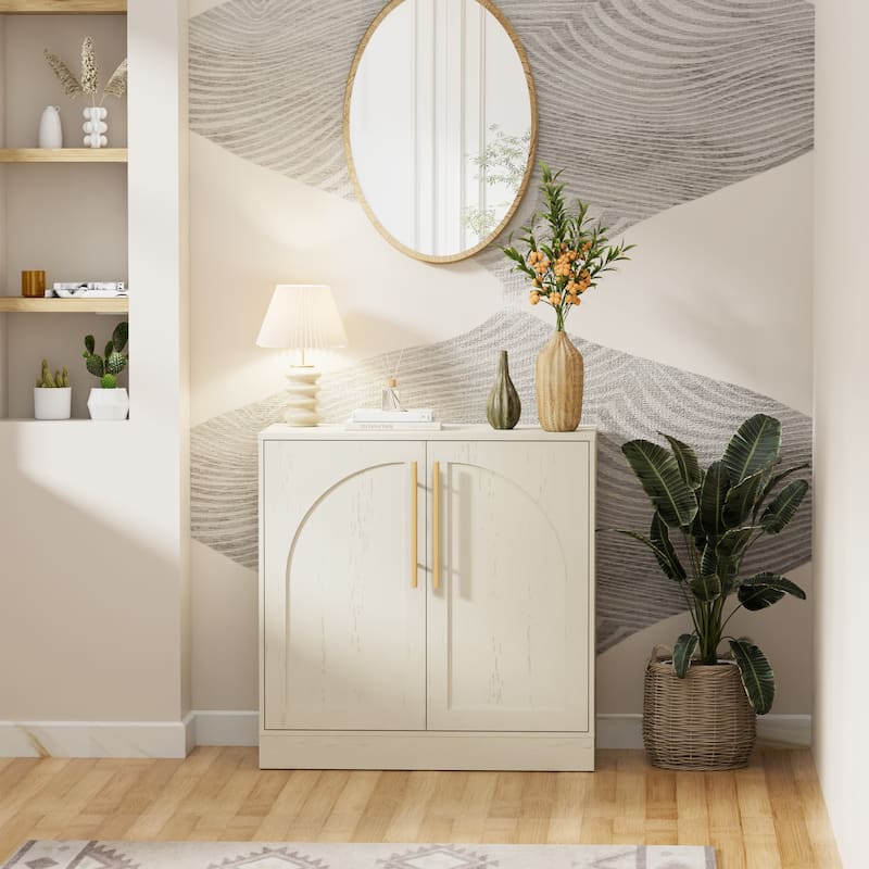 Set of 2 Arched Two-Door Cabinets Sideboard Buffet Set with Storage - Beige 2PCS