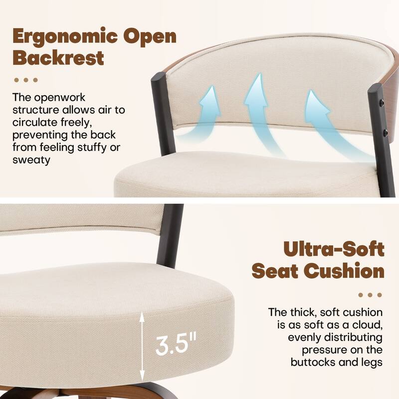 Upholstered Swivel Counter Height Bar Stool with Curved Back and Bentwood Frame - 37.2"H x 19.1"W x 20.5"D