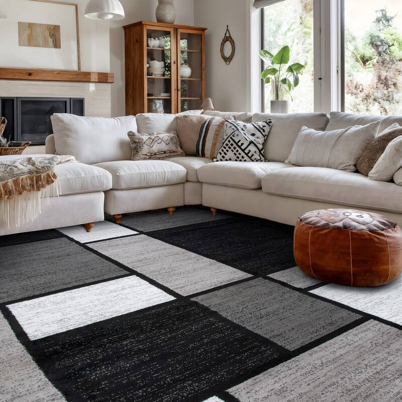 World Rug Gallery Contemporary Modern Boxed Color Block Area Rug