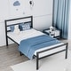 preview thumbnail 1 of 8, Twin Size Metal Platform Bed Frame with Wave-Style Headboard, Durable Quiet Support System Black