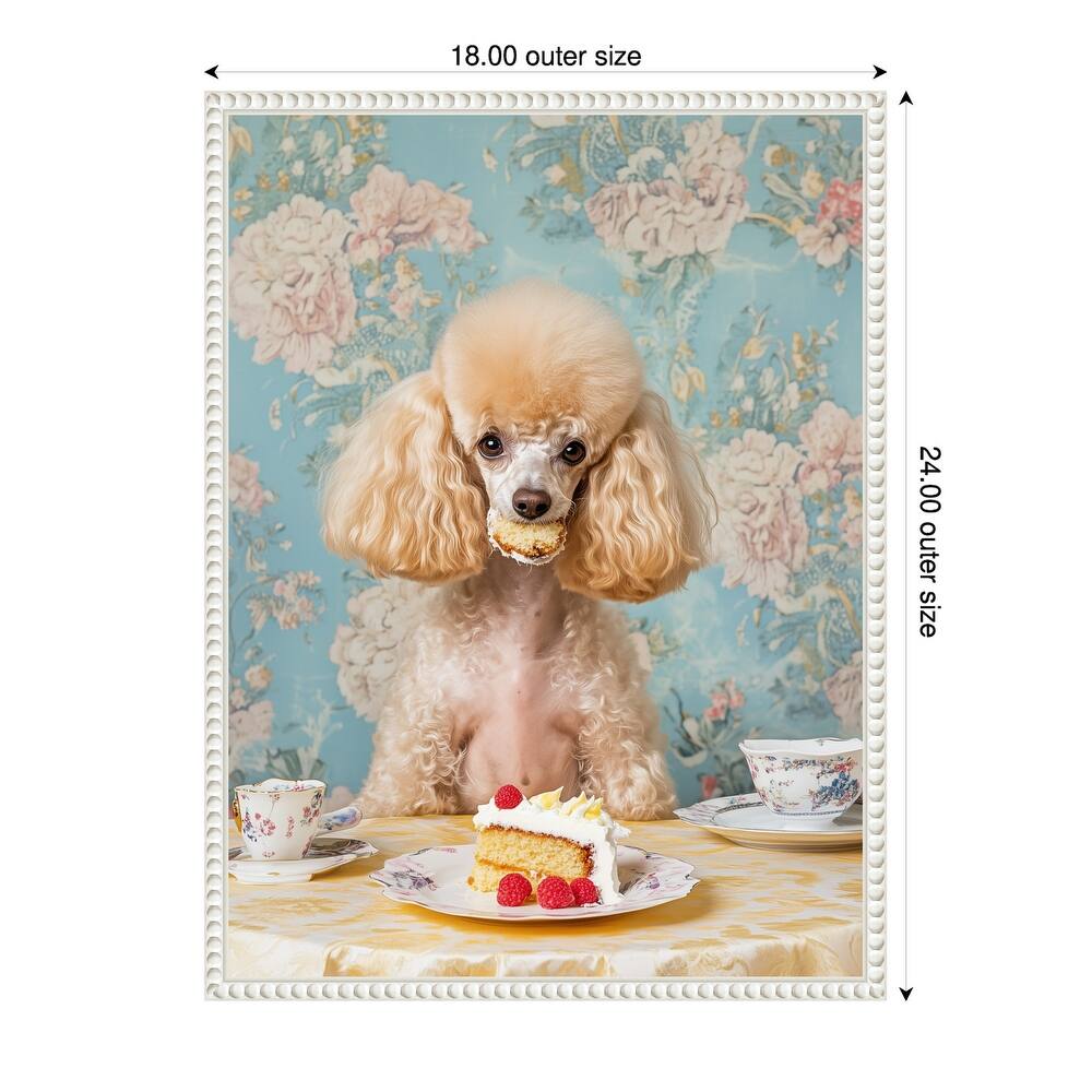 The Cake Loving Poodle by Mowzu Framed Canvas Wall Art