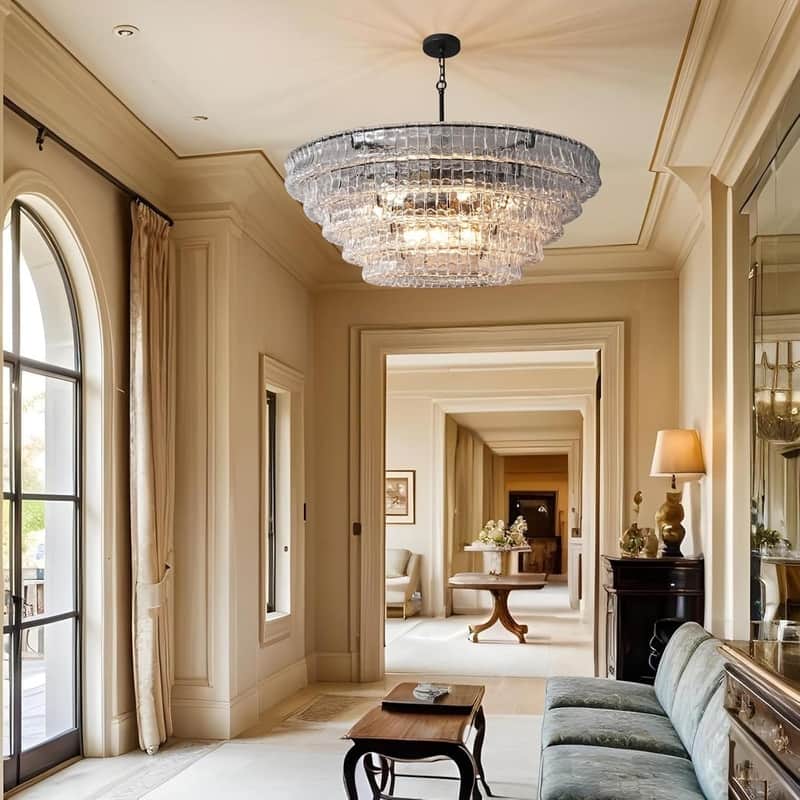 KAYLA 36in-67.4 in. 6-Lights Gold Crystal Drum Chandelier