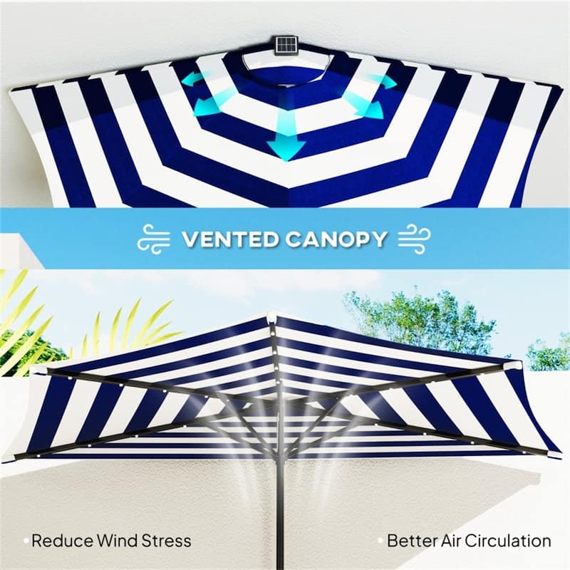 8.5’ Half Patio Umbrella with Solar Panel Lights and UPF 30+ Protection Hand Crank Air Vented Top - 8.5' L x 4.5' W x 7.6' H