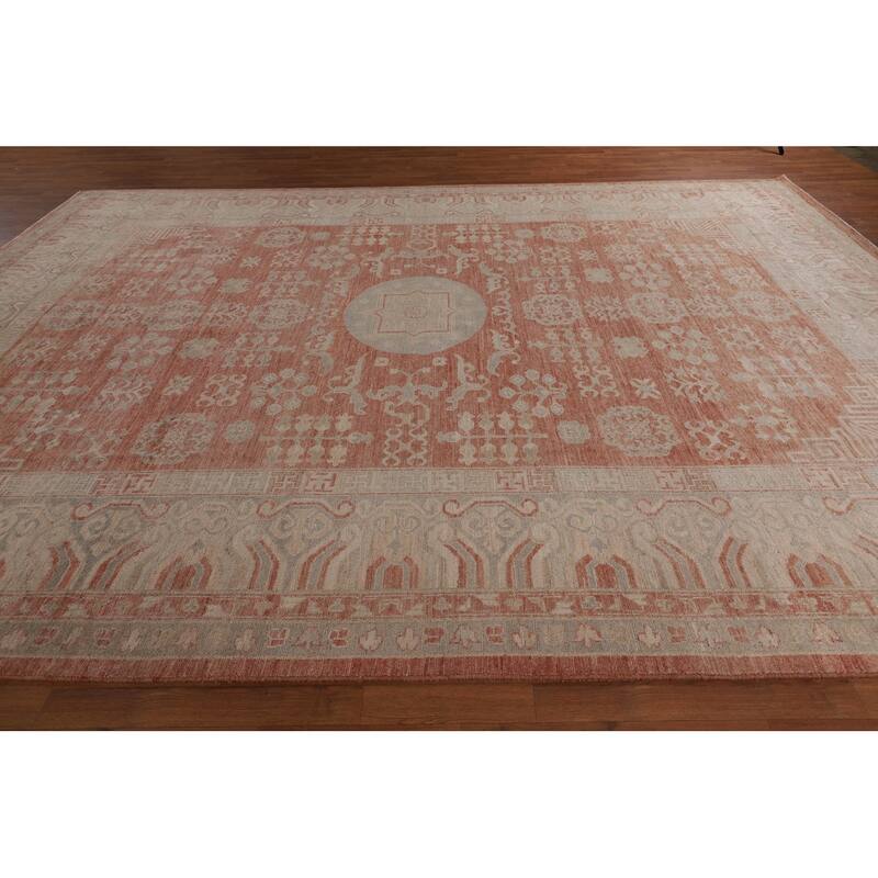 Geometric Oushak Turkish Large Rug Handmade Wool Carpet - 10'2"x 13'8"