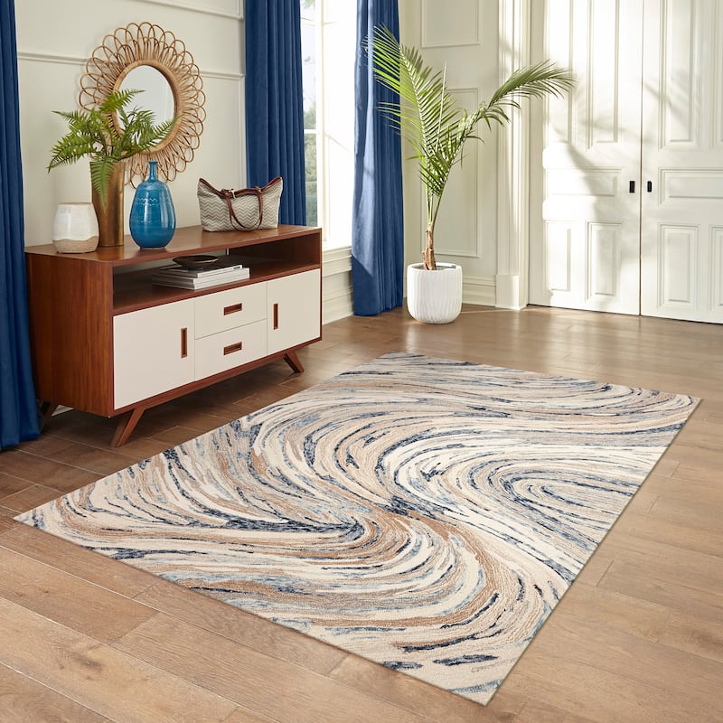 Liora Manne SAVOY Big Wave Indoor Area Rug - 3'6" x 5'6" - Blue