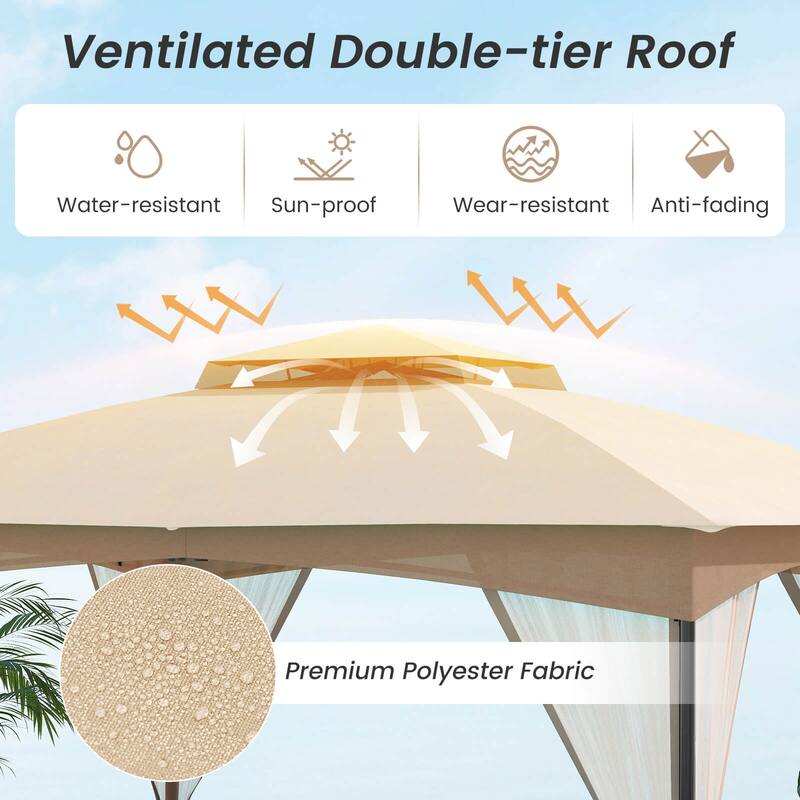 Costway 10 X 10/12 FT Patio Gazebo with Netting Walls 4 Sandbags