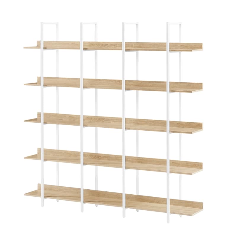 5 Tier Bookcase Home Office Open Bookshelf, Vintage Industrial Style Shelf, MDF Board, White Metal Frame