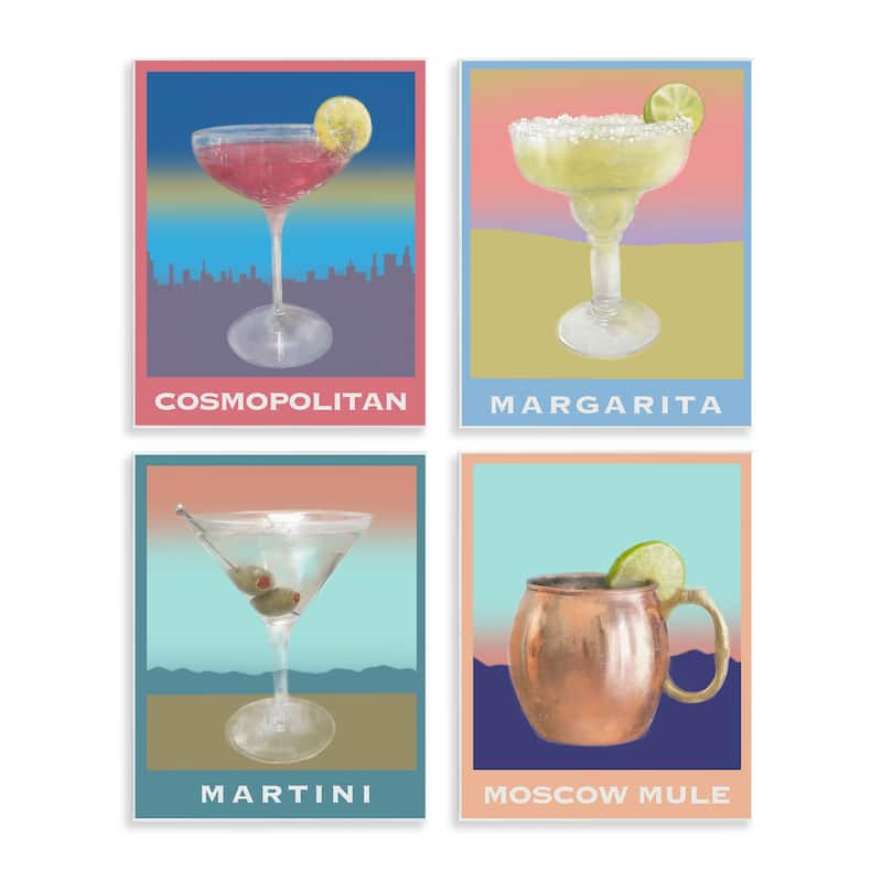 Stupell Cocktails over Muted Landscapes Wall Plaque Art Design By Matthew Piotrowicz (Set of 4) - 11 x 14