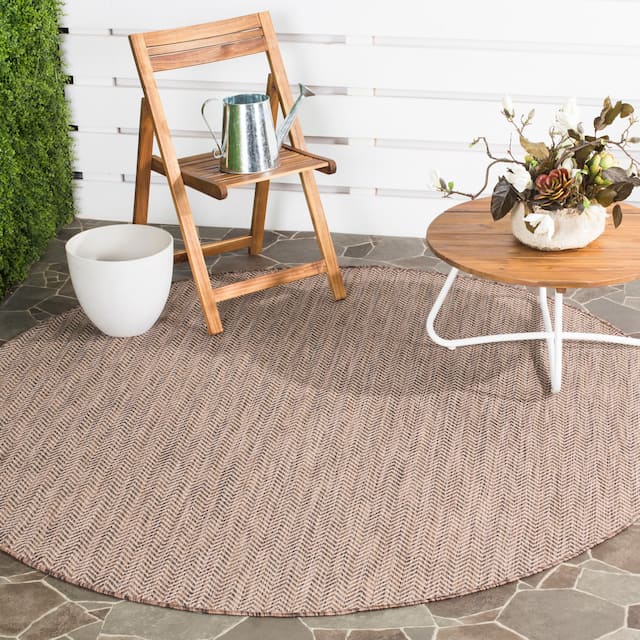 SAFAVIEH Courtyard Carolann Indoor/ Outdoor Waterproof Patio Backyard Rug - 6'7" x 6'7" Round - Brown/Beige