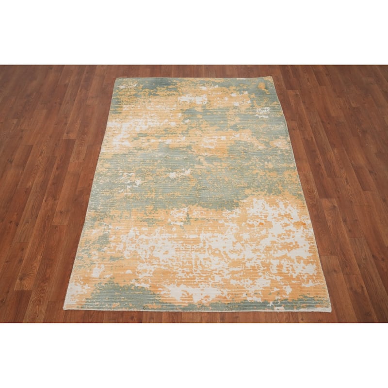 Hand Knotted Oriental Viscose Silk Carpet Modern All-Over Oranges & Rust Abstract Area Rug - 5' 10'' X 3' 10''