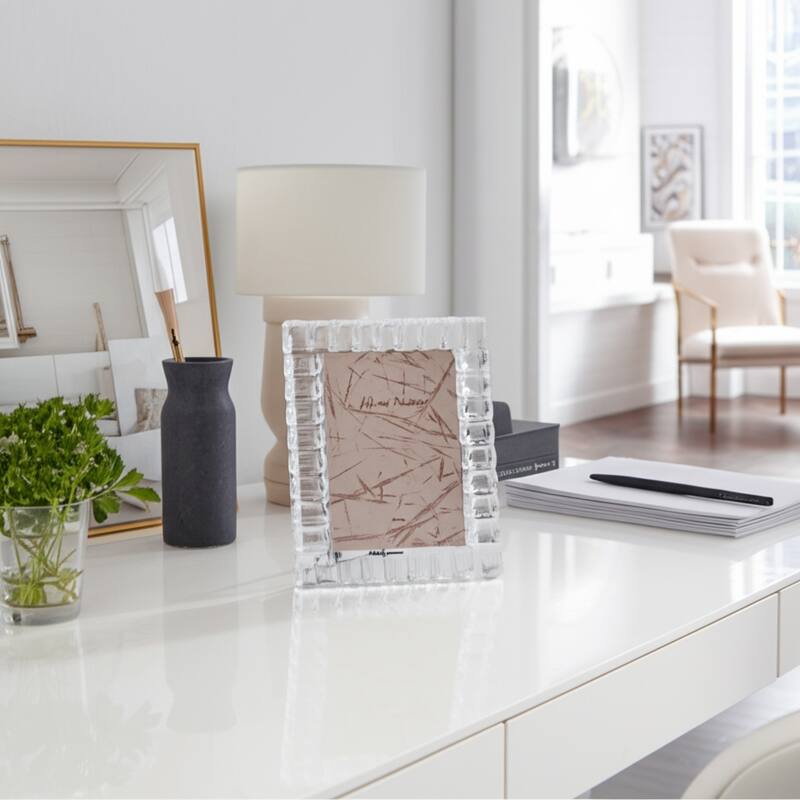 Glass Crystal Beveled Cut Design Glam Style Photo Frame Faceted Border