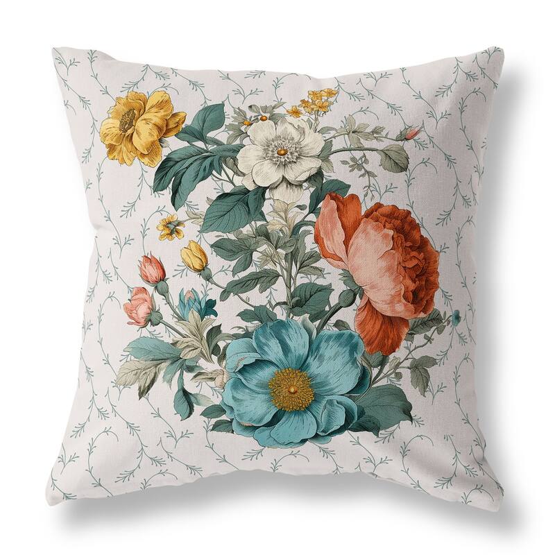 Teal And Orange Flower and Knop Indoor/Outdoor Throw Pillow Zipper