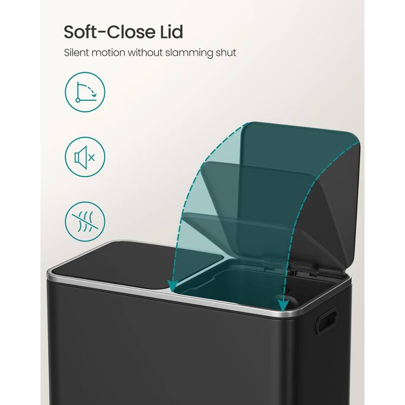 Stainless Steel Dual Trash Can with Soft-Close Lid and Pedals
