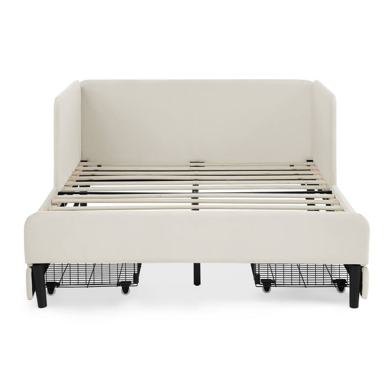 Full Size Upholstered Platform Bed Frame with 2 Storage Drawers, Adjustable Velvet Sofa Bed