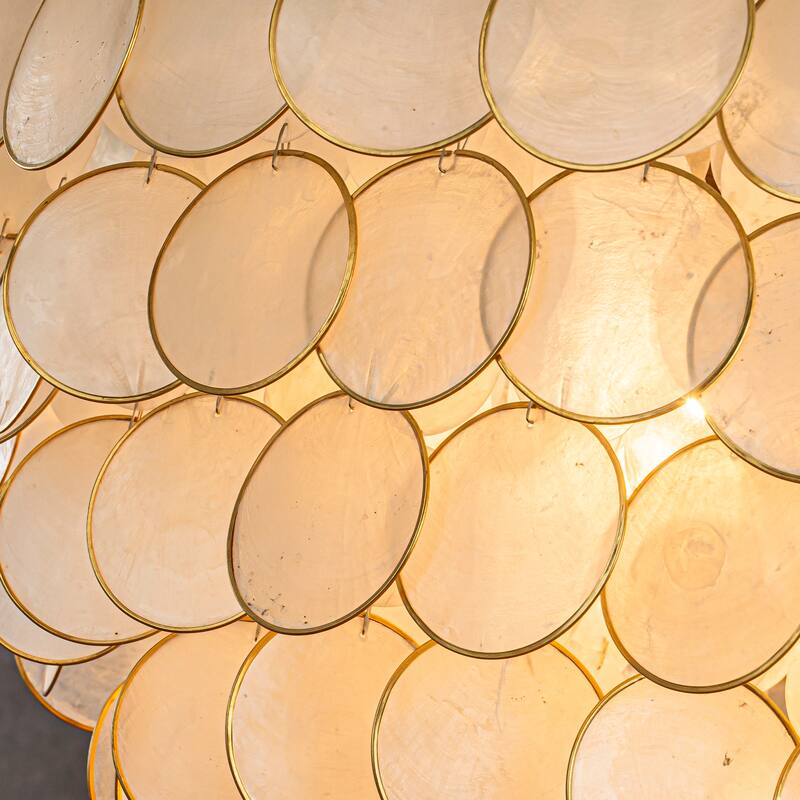 CraftHome Modern Coastal Aged Bronze Natural Capiz Shell Tiered Vintage Glam Chandelier For Dining Room