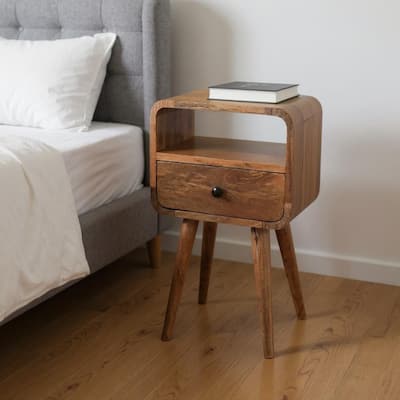HomeRoots 22" Oak Solid Wood Square One Drawer Nightstand
