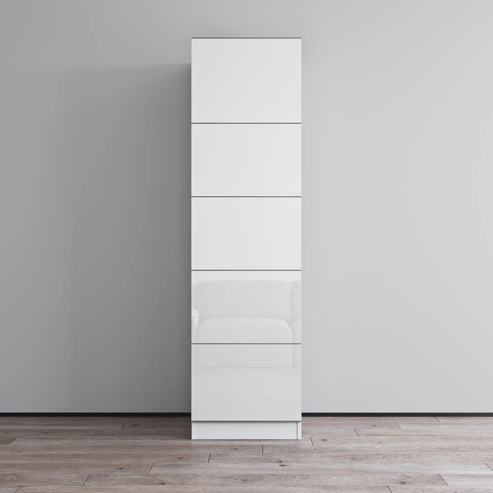 Meble Furniture Aria 22-Inch Compact Wardrobe Tower - Narrow Glass Front European Armoire for Small Spaces