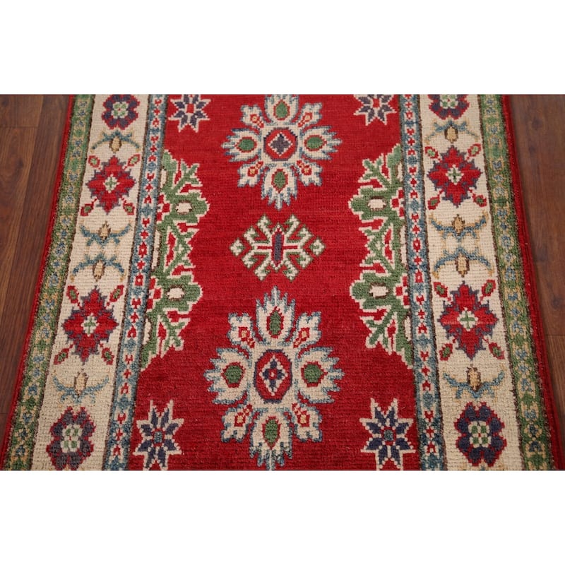 Red Geometric Kazak Oriental Foyer Rug Handmade Wool Carpet - 2'0" x 3'0"