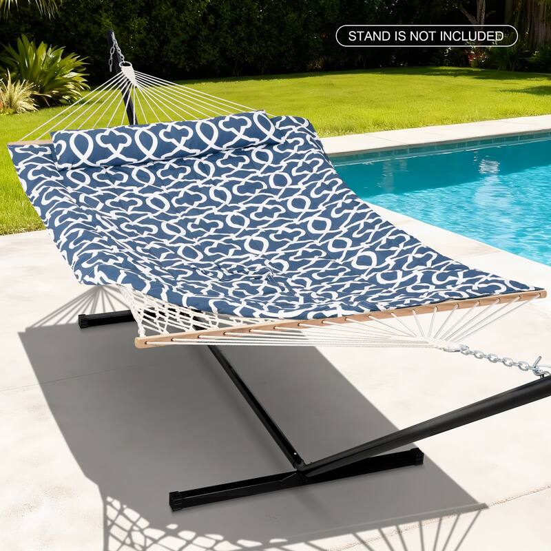 Durable 2 Person Rope Hammock with Polyester Quilted Pad and Pillow - 76*52