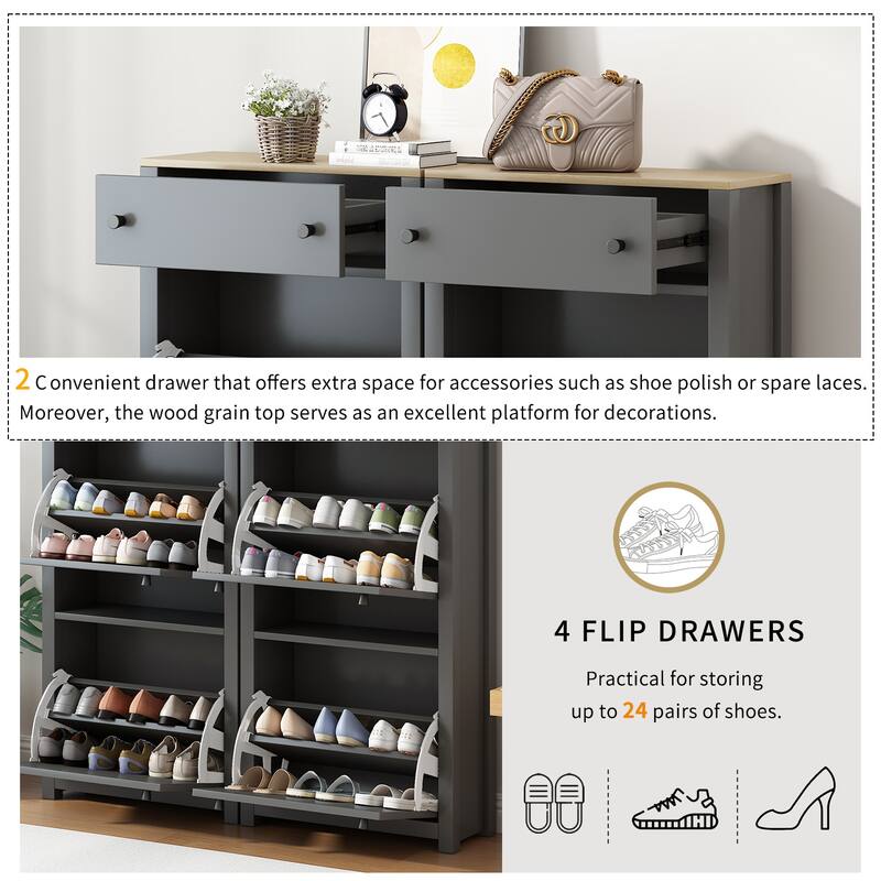 Entryway Organizer Shoe Cabinet with 2 Flip Drawers & Adjustable Panels for Storage and Organization