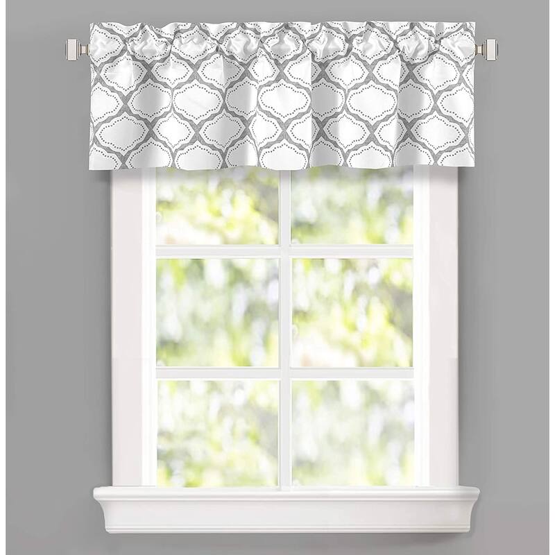 DriftAway Geo Trellis Window Curtain Valance Rod Pocket 52 Inch by 14 Inch Plus 2 Inch Header Gray - 52" width x 14 " length