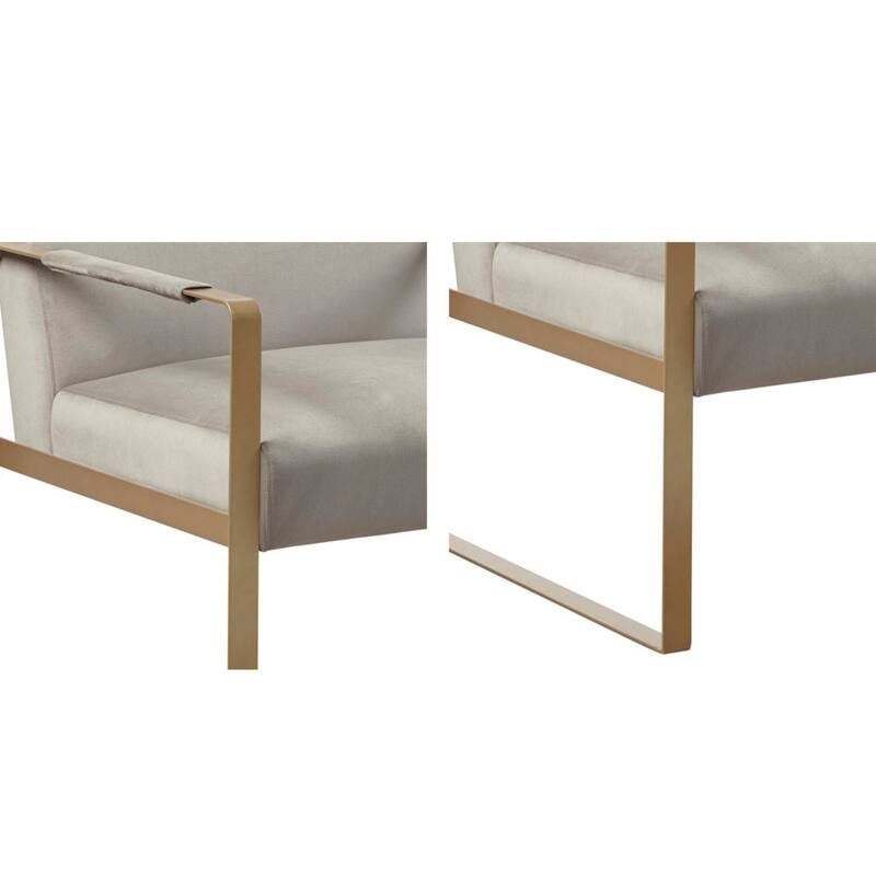 Roomfitters Modern Accent Chair with Gold Metal Frame, Upholstered Lounge Chair with Padded Arms and Plush Seat, Beige