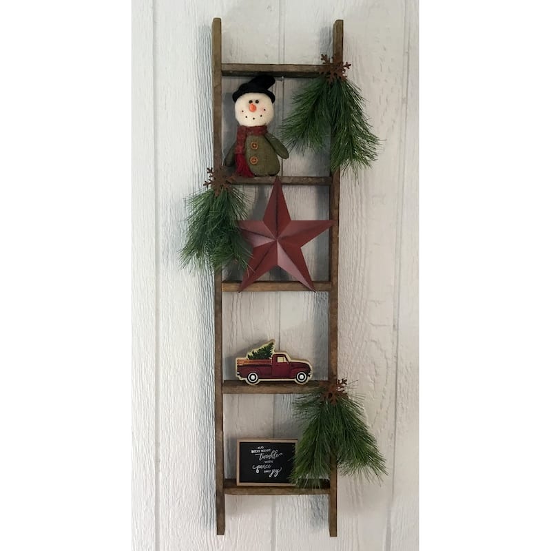 Farmhouse Primitive Decorative Tobacco Lath Ladder - Christmas Truck