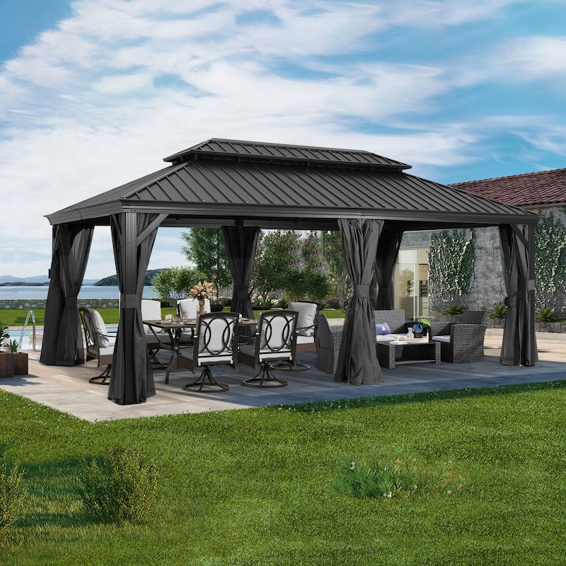 ABCCANOPY Outdoor Hardtop Gazebo with Galvanized Steel Double Roof - 12x20 - Grey