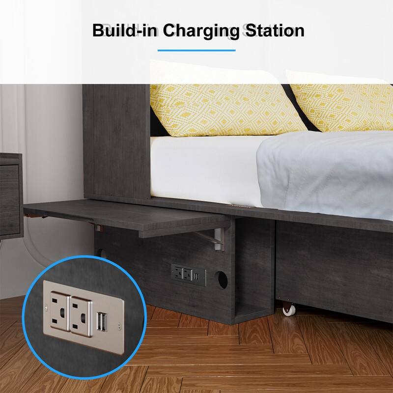 Mixoy Murphy Bed,Cabinet Chest Bed with Charging Station&Storage