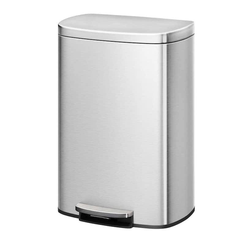 13 Gallon Step-on Stainless Steel Kitchen Trash Can, Rustproof Garbage Can with Lid - Silver