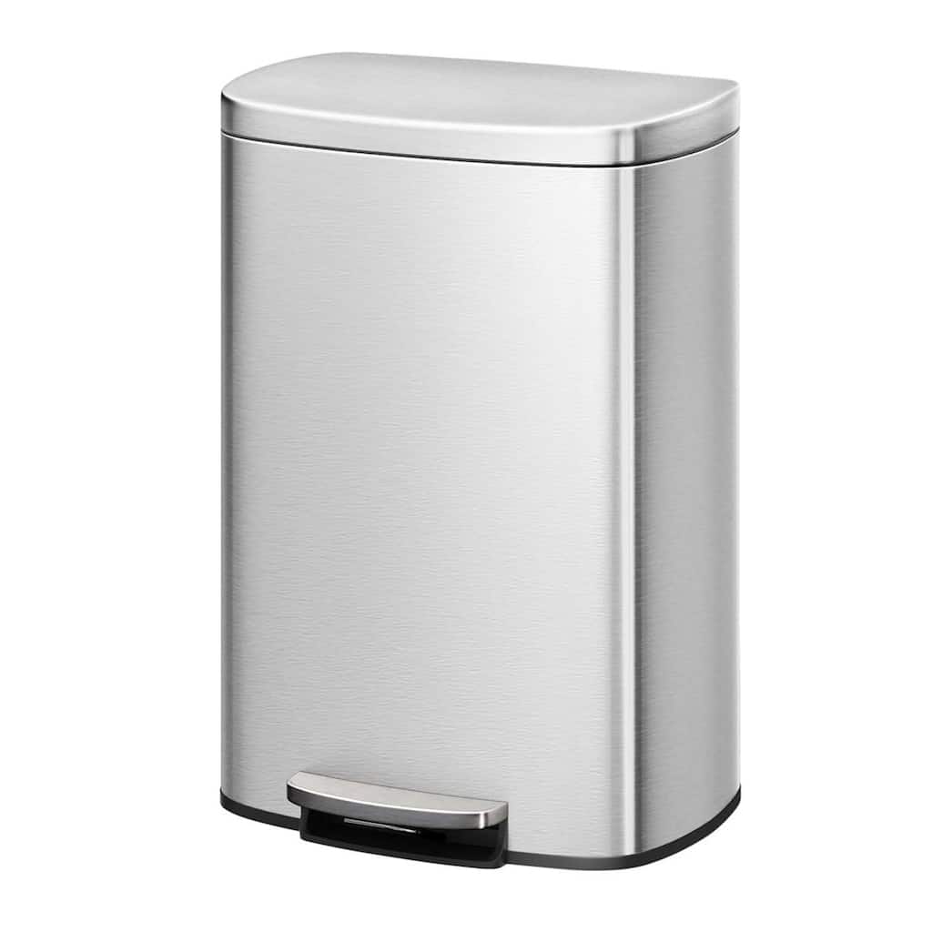13 Gallon Step-on Stainless Steel Kitchen Trash Can, Rustproof Garbage Can with Lid