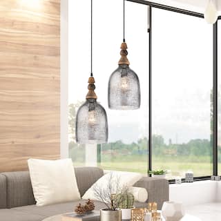 Bathsheba River of Goods Bell-Shaped Pendant Lamp with Silver Glass Shade - 7" x 7" x 15.25"/74.25"