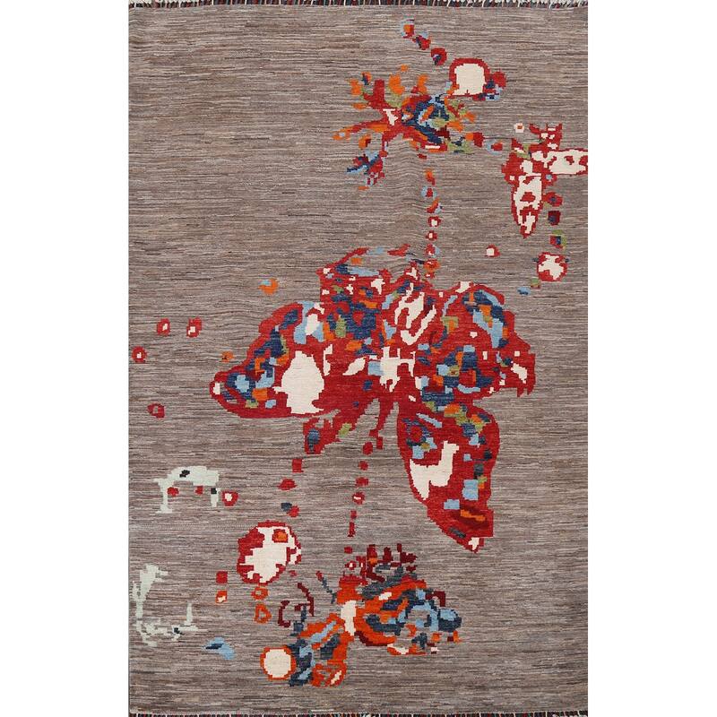 Vegetable Dye Contemporary Abstract Area Rug Hand-knotted Wool Carpet - 5'5" x 7'11"