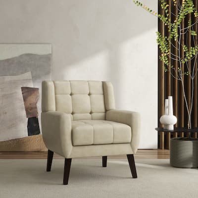 Modern Tufted Wingback Accent Chair Linen/Faux Leather/Velvet Armchair