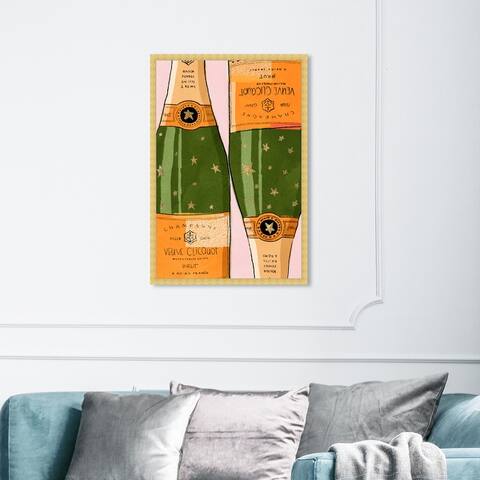 Oliver Gal 'Shiny Champagne' Drinks and Spirits Wall Art Framed Print Champagne - Green, Orange
