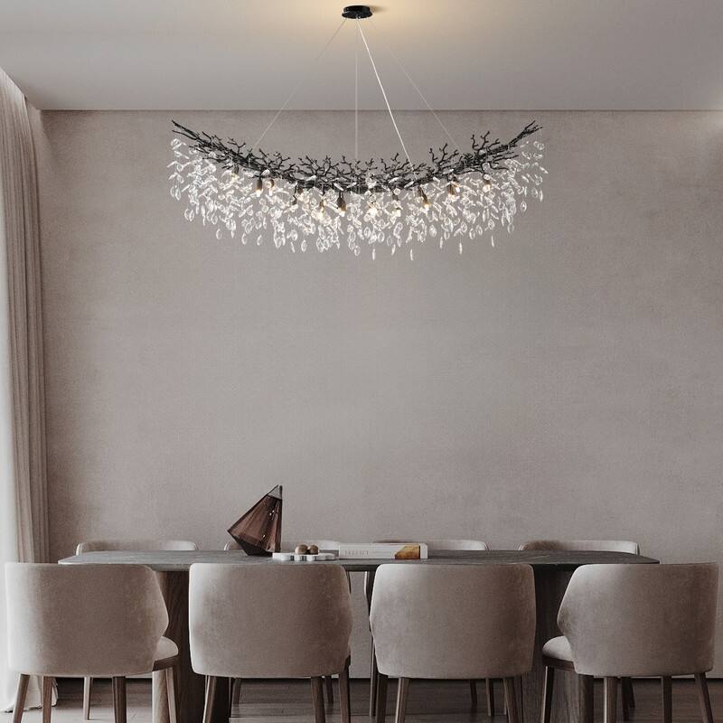 Modern Branch Crystal Linear Chandelier, 1100-1830mm Dining Pendant Light