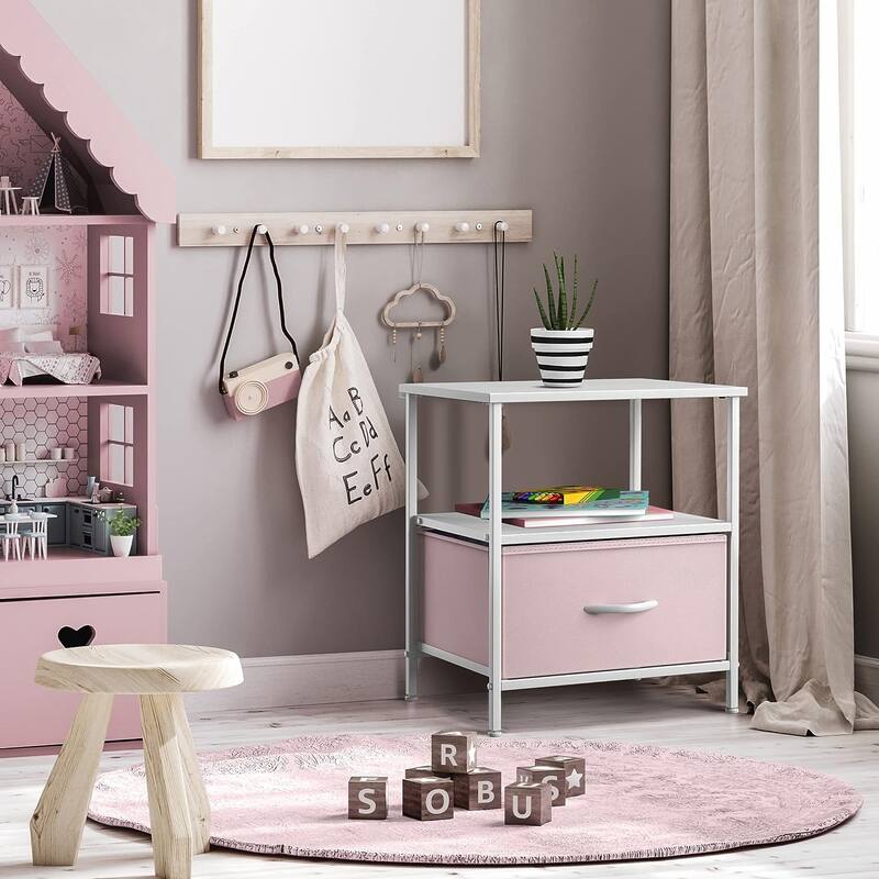 Nightstand 1-Drawer Shelf Storage - Bedside Furniture End Table Chest