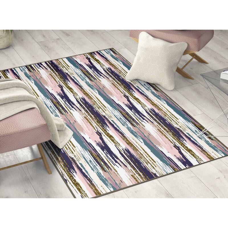 Living Room Area Rug Nonslip, Abstract Brushstrokes Glitter Pattern