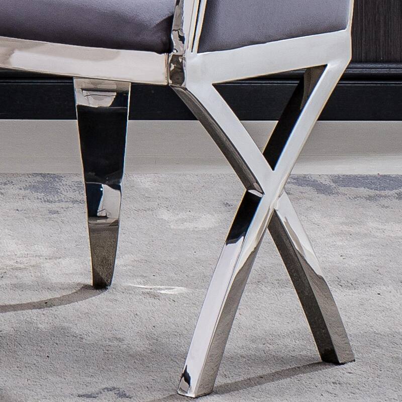 Set of 2 Leatherette/Velvet Unique Design Backrest Dining Chair with Stainless Steel Legs