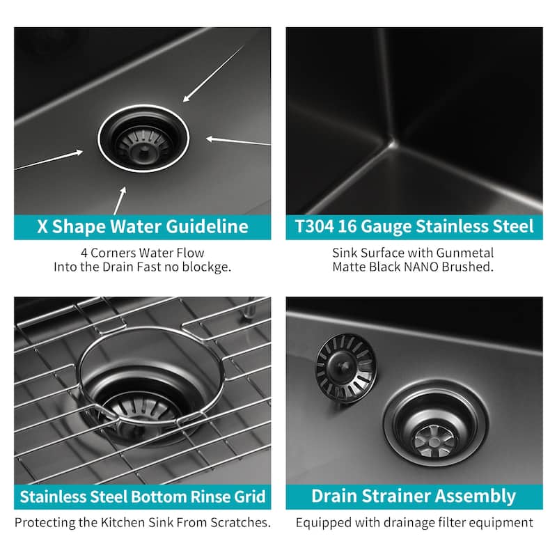 30/32 In. Undermount Single Bowl 16 Gauge Brushed Nickel Bowl Stainless Steel Kitchen Sink Basin