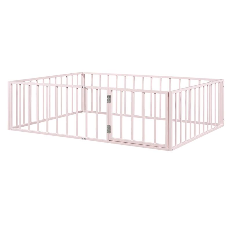 Metal Floor Bed Frame with Fence and Door