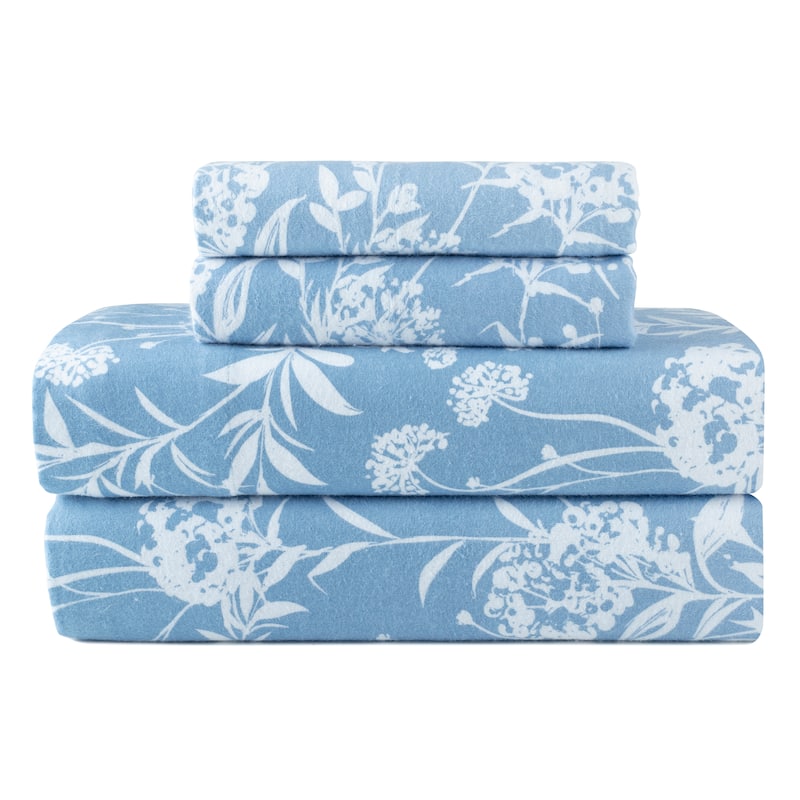 Pointehaven Printed Cotton 180 GSM Deep Pocket Oversized Brushed Flannel Sheet Set