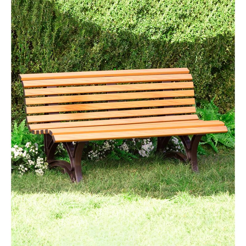 56 in. Ergonomic Weatherproof PVC Outdoor Garden Bench - Overstock ...