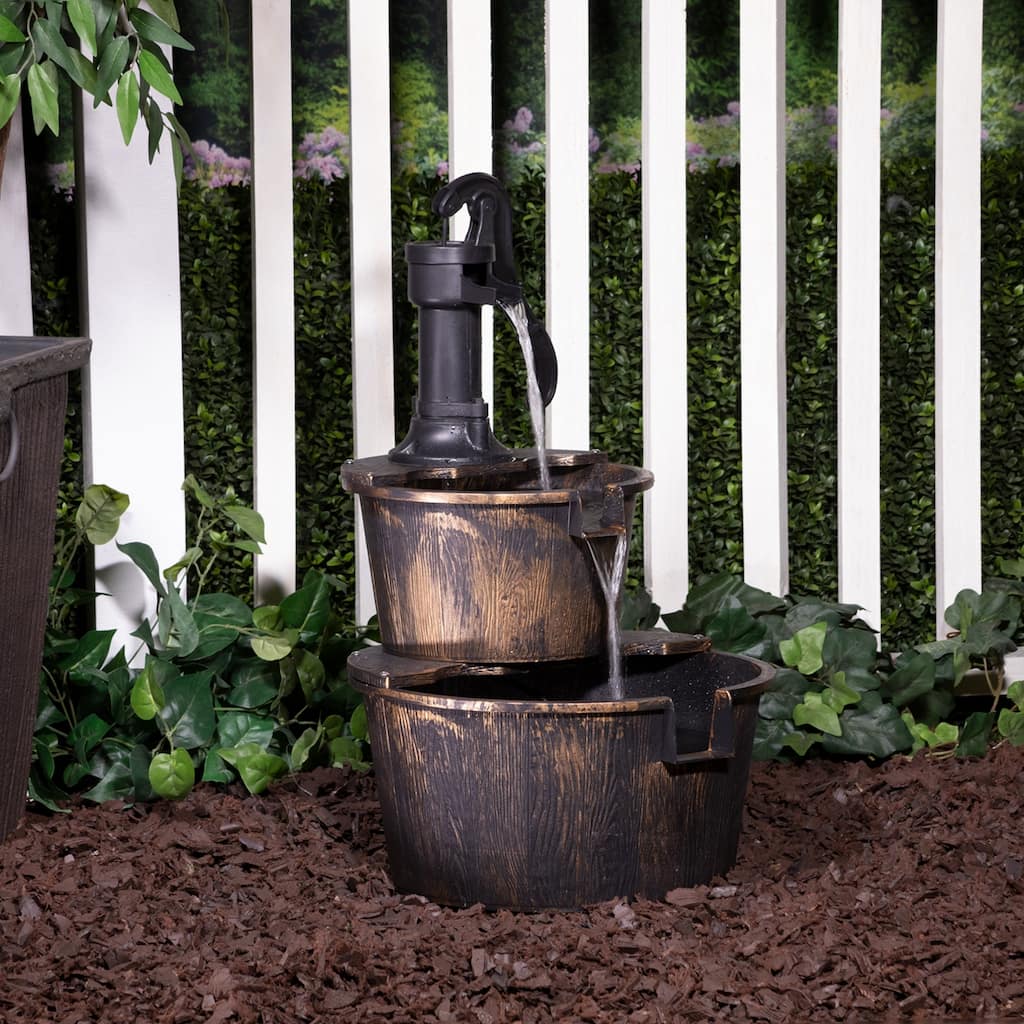 Alpine Plastic 27-in. Double-tier Pump and Barrel Fountain