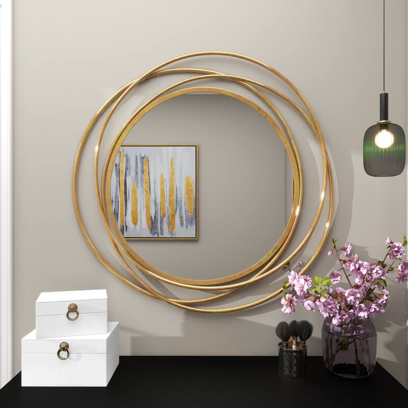 Stylish Metal Wall Mirror with Overlapping Circles and Foiled Finish - Gold or Gray