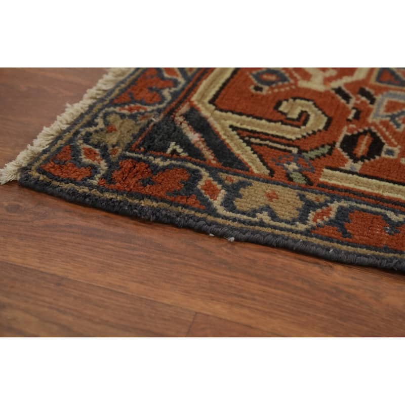 Hand Knotted Oriental 100% Wool Carpet Traditional Medallion Oranges & Rust Heriz (serapi) Area Rug - 10' 7'' X 8' 9''