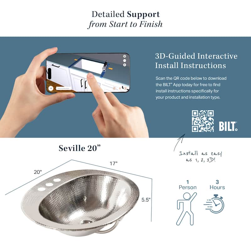 Seville 20" Drop-In Bathroom Sink in Nickel
