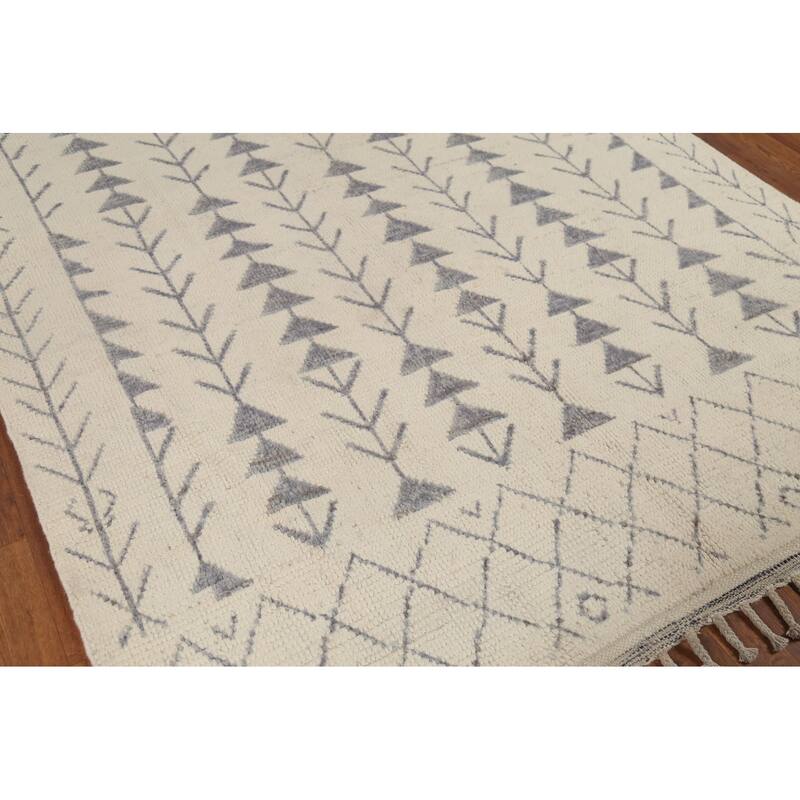 Ivory Moroccan Area Rug Handmade Geometric Wool Carpet - 5'11"x 9'10"